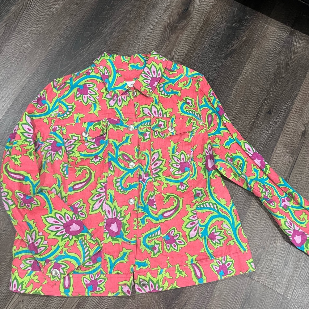 Lucy and Laurel 100% linen patterned jacket. Sz 1X